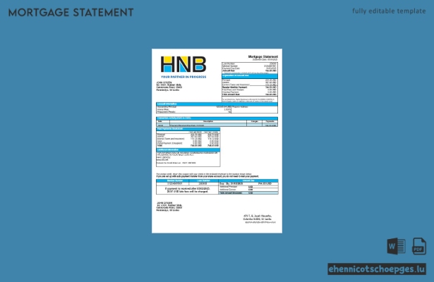 Sri Lanka Hatton National Bank Hypothekenabrechnung in Word- und PDF-Formaten – Beispielvorschau